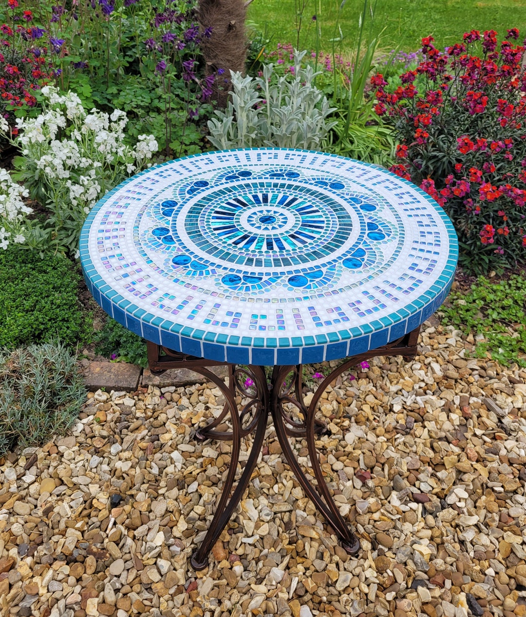 Mosaic Table Greek Sea Round Mosaic Table Outdoor Mosaic Etsy