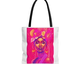 Magenta tote bag with black handles