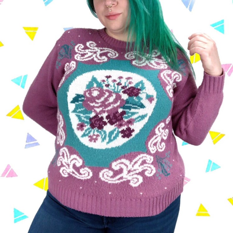 Vintage Floral Brocade Knit Grandma Sweater
