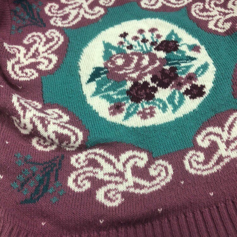 Vintage Floral Brocade Knit Grandma Sweater
