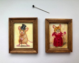 Miniature Mice! Top Hat and Red Dress