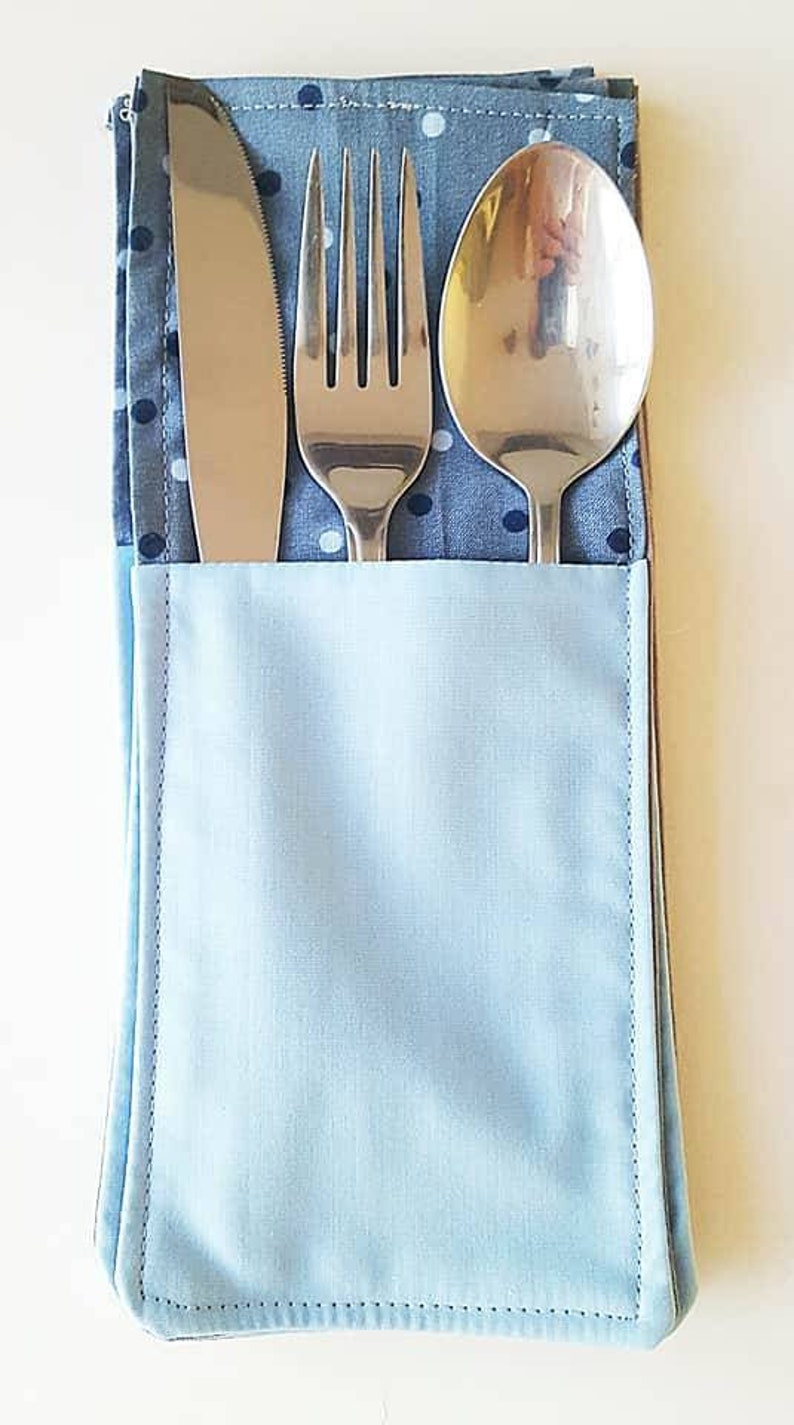 Homemade set of 4 matching fabric cutlery holder blue fabric Etsy