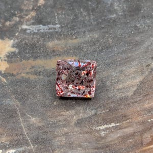 Brazilian Quartz with Hematite Inclusions, Simple Cushion Practice Cut Gemstone, "Portrait Stone"