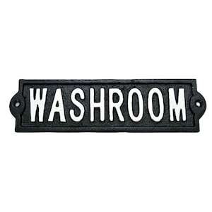 Vintage Rustic Cast Metal Black Washroom Door Decor Sign / Plaque