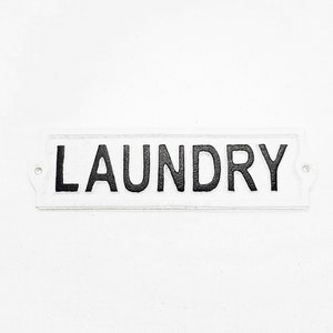 Letrero/placa decorativa vintage rústica de metal fundido blanco para puerta de lavadero