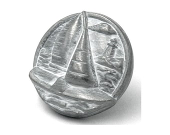 South Seas Whitewashed Round Sailboat Cabinet Knob / Drawer Pull