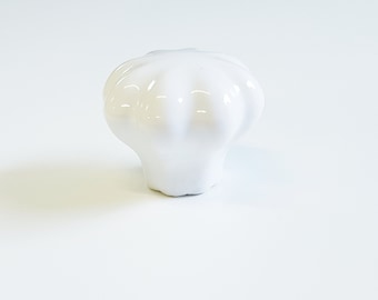 Vintage White Embossed Ceramic Knob / Drawer Pull