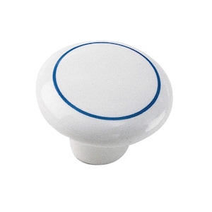 Vintage White Ceramic Blue Ring Knob / Drawer Pull