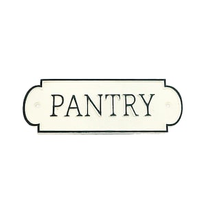 Vintage Rustic Cast Metal White Pantry Door Decor Sign / Plaque