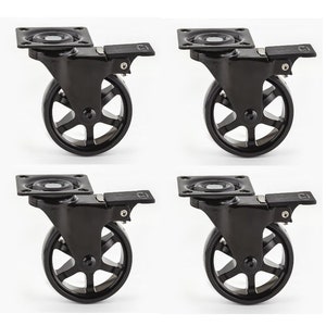 Black Spoked Rustic Coffee Table / Cabinet Caster swivel Wheel With Brake Set of 4