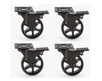 Black Spoked Rustic Coffee Table / Cabinet Caster swivel Wheel With Break Set of 4