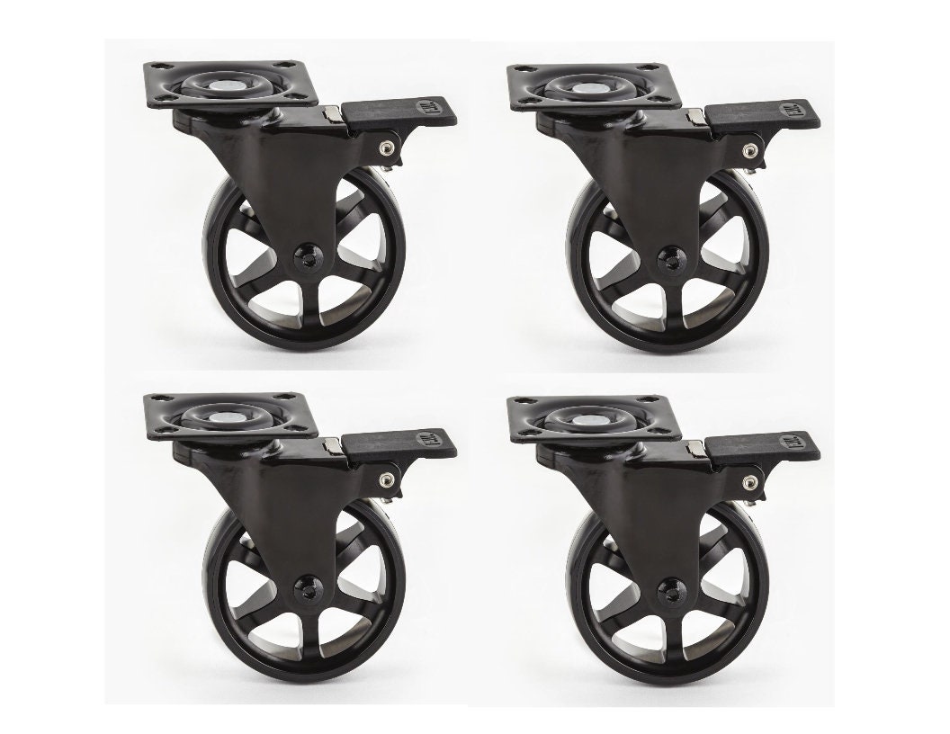 Black Spoked Rustic Coffee Table / Cabinet Caster swivel Wheel With Brake Set of 4