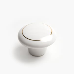 Vintage White Ceramic Gold Ring Knob / Drawer Pull