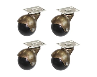 Vintage Rustic Style Antique Brass Hooded Caster Wheels - Set of 4
