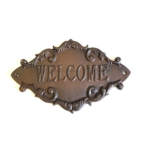 Vintage Gussmetall Garten-Heim-Willkommens-Schild / Plaque
