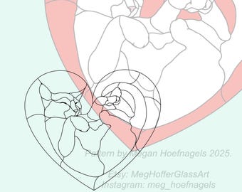 Cat Stained Glass Pattern, Heart Shapped Cat, DIY Suncatcher Design, Digital PRINTABLE Download, Stained Glass Panel, Stained Glass PDF