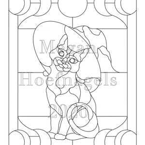 Witchy cat stained glass pattern