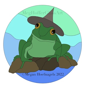 Stained glass frog/ stained glass frog pattern/ stained glass pattern/ frog wizard/ frog wearing a hat/ frog stained glass pattern