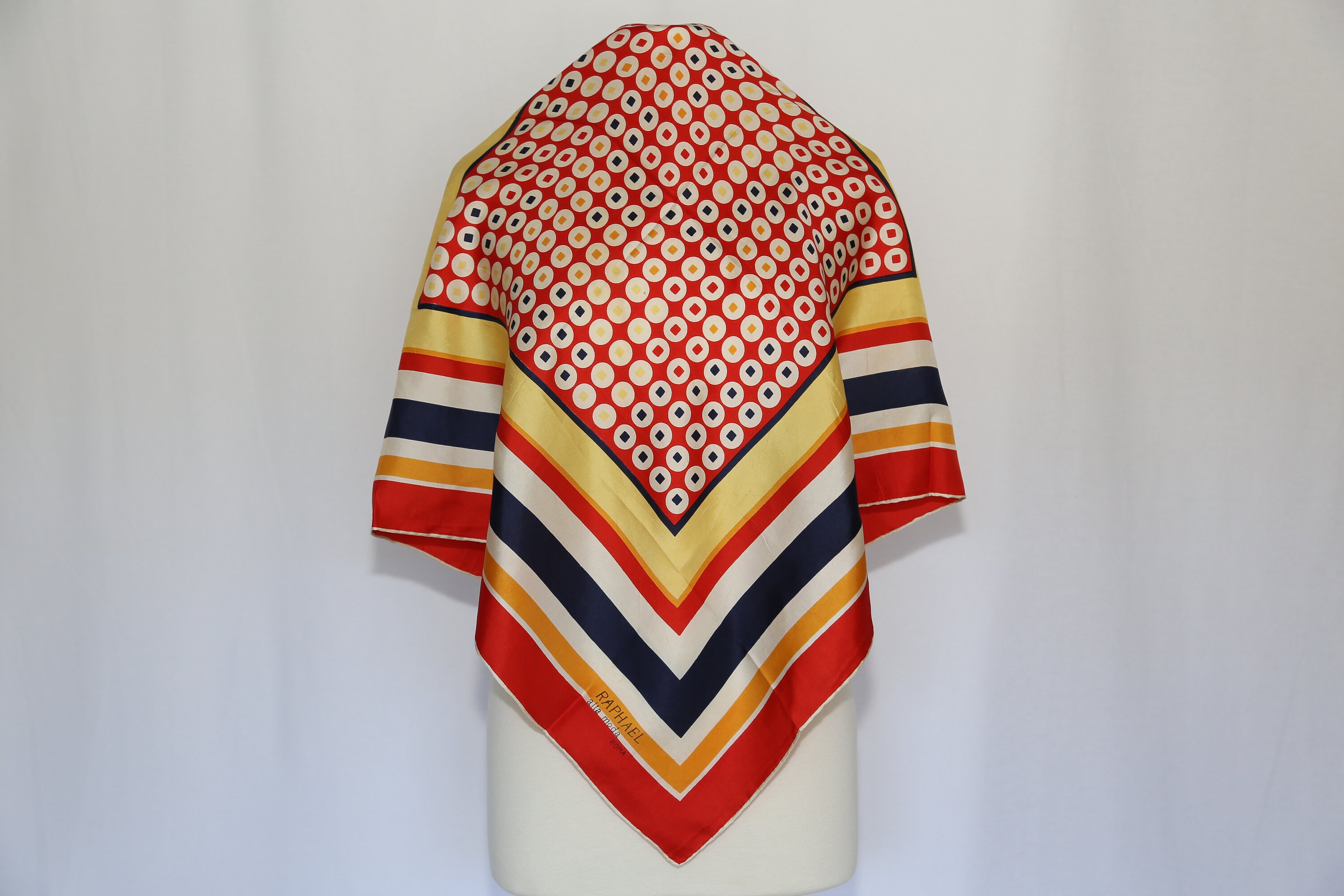 Authentic 70s RAPHAEL ALTA MODA Bold Graphic designer silk twill scarf vintage