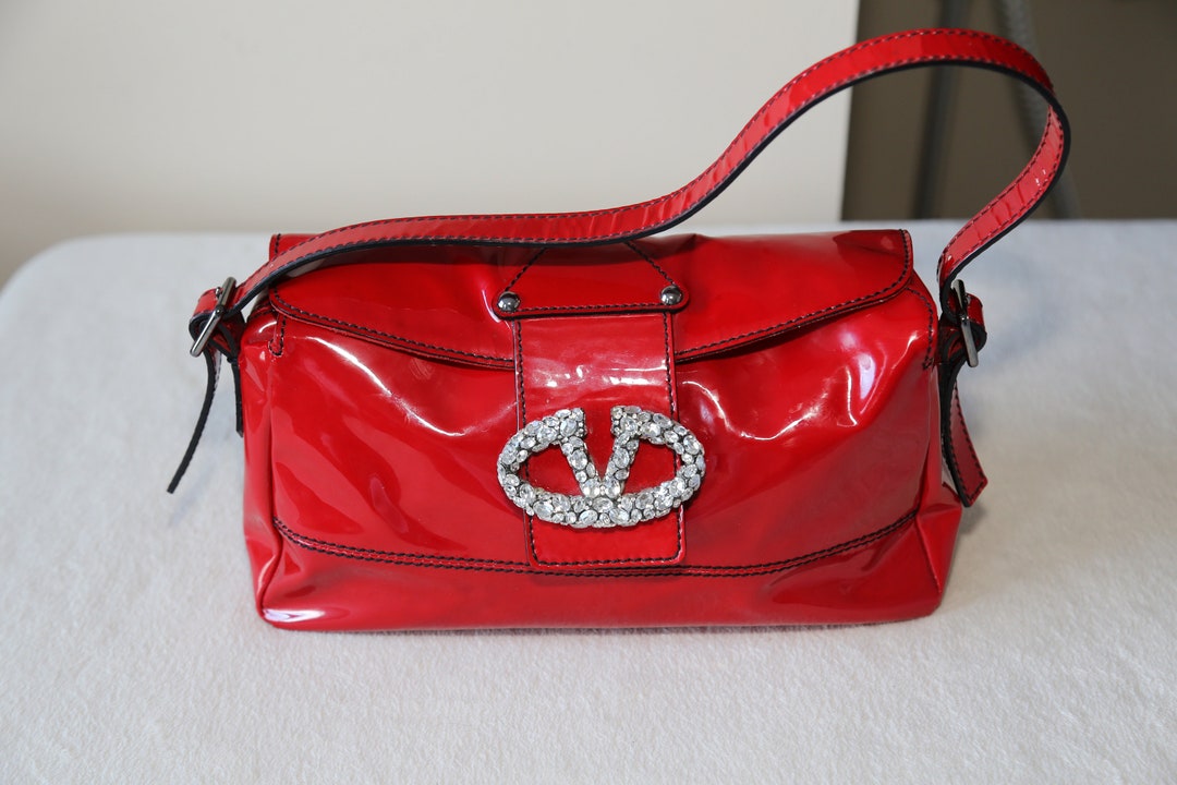 Rare! Authentic 80s Valentino Italian Red Patent Leather Bag With