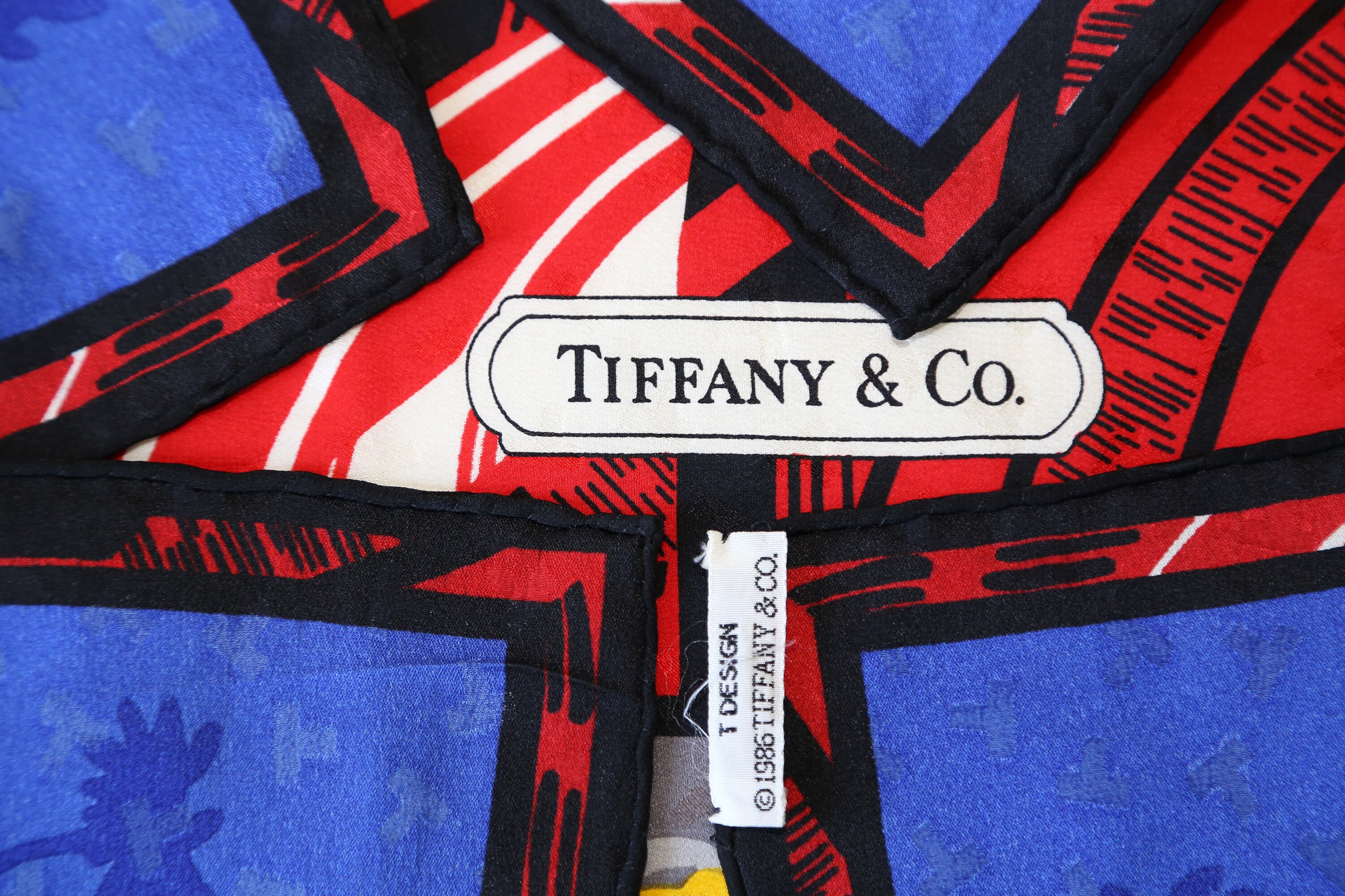 Authentic Vintage 1986 Tiffany and Company Scarf Tiffany & Co 1986 100% Silk Purple Blue Yellow Geometric  main image 3