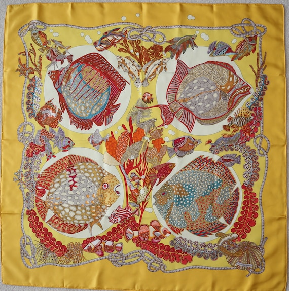 Authentic Hermes ‘’Grands Fonds’’ silk twill scarf