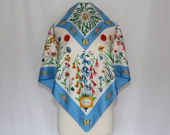 Spectacular! Hard to find! Authentic 80s Gucci luxurious heavy silk twill scarf vintage Floral Butterfly