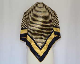 Authentic ostinelli luxury designer silk twill scarf vintage Plaid Stripe yellow navy