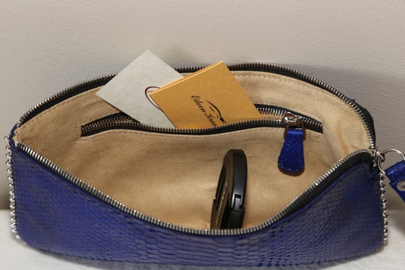 Unique! Authentic Genuine MATTE Python Clutch blu… - image 6