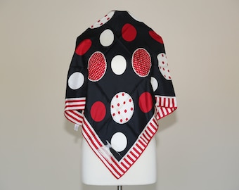 Authentic Echo silk twill scarf vintage designer square polka dots stripes red white black