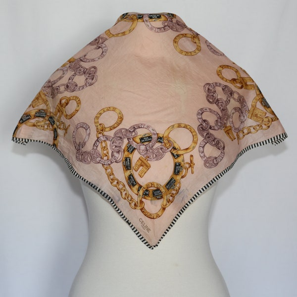 Authentic Celine Paris vintage cotton scarf handkerchief striped