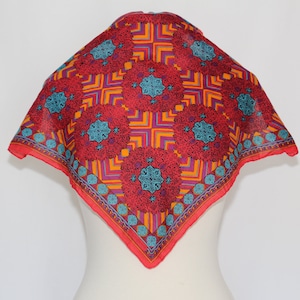 Authentic YvesSaintLaurent hand rolled cotton scarf neckerchief vintage orange teal red