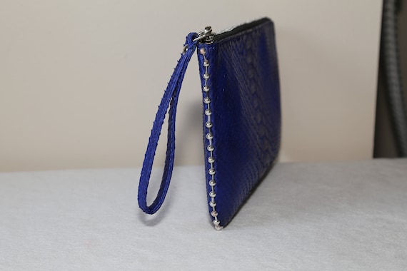 Unique! Authentic Genuine MATTE Python Clutch blu… - image 5