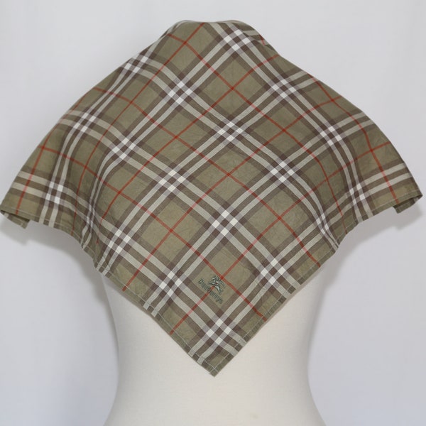 Authentic BURBERRY vintage cotton scarf neckerchief bandanna green plaid