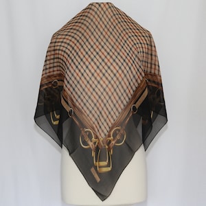 Authentic DAKS London Luxury designer light silk scarf vintage plaid