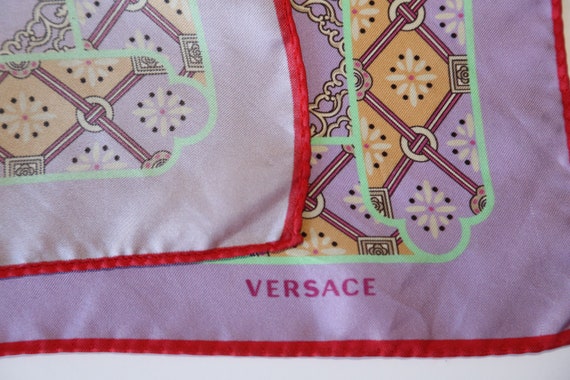 Authentic Versace silk twill scarf pink purple bl… - image 3