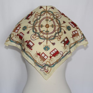 Authentic Celine Paris vintage cotton scarf neckerchief Carriages