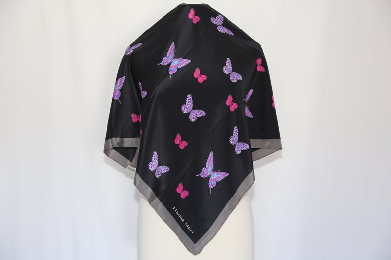 Authentic Hanae Mori designer Butterfly silk scarf vintage Like New image 1
