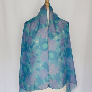 Authentic Y.N.S. hand rolled vintage silk scarf rectangular oblong blue