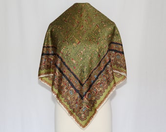 Authentic hand rolled Mayan silk twill scarf vintage green