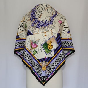 Authentic 90s Cartier “Letters of Love’ heavy silk scarf Wonderfully Detailed vintage Black borders 1000+