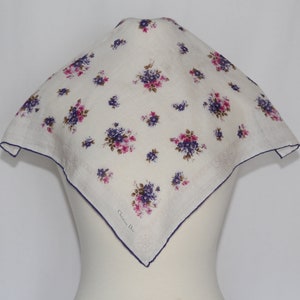 Authentic Christian Dior Hand Rolled cotton scarf handkerchief vintage floral pink purple white