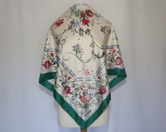 Authentic Courreges Paris Made in Italy luxury designer silk twill scarf vintage floral