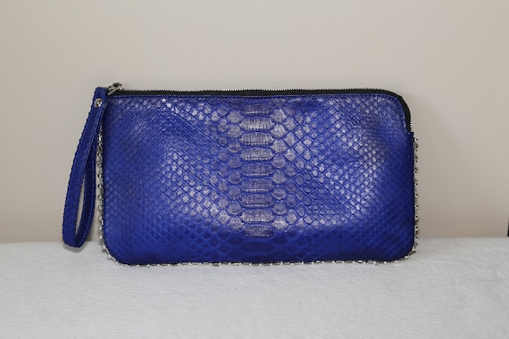 Unique! Authentic Genuine MATTE Python Clutch blu… - image 2