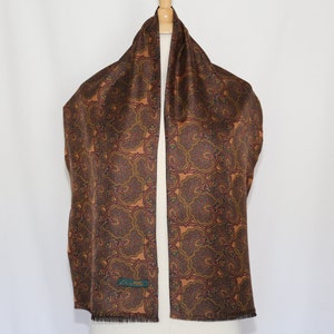 Authentic 80s Made in Italy BURTON NEW YORK wool silk blend Vintage oblong rectangular scarf shawl brown green teal Paisly Like New