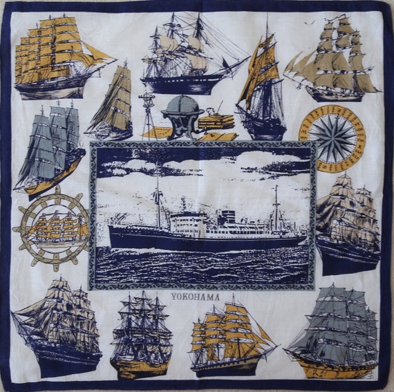 Authentic YOKOHAMA Nautica cotton vintage scarf ba