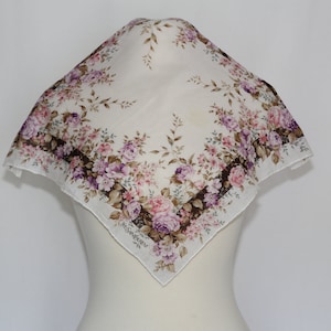 Authentic YvesSaintLaurent hand rolled cotton scarf neckerchief vintage pink purple floral