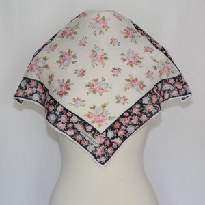 Authentic YvesSaintLaurent hand rolled cotton scarf neckerchief vintage pink navy floral