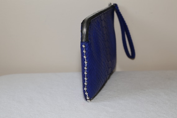 Unique! Authentic Genuine MATTE Python Clutch blu… - image 4