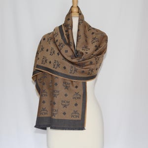 Authentic MCM Made in Italy wool scarf shawl wrap vintage oblong rectangular brown gray